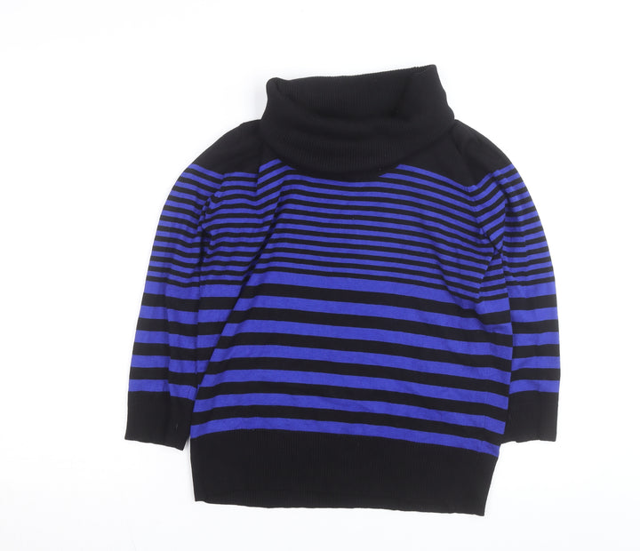 Spense Womens Blue Black Striped Roll Neck Jumper Size M