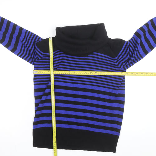 Spense Womens Blue Black Striped Roll Neck Jumper Size M