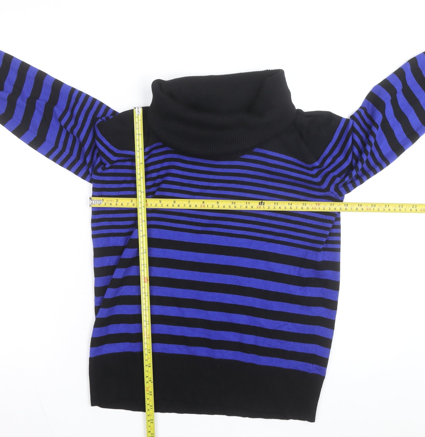Spense Womens Blue Black Striped Roll Neck Jumper Size M