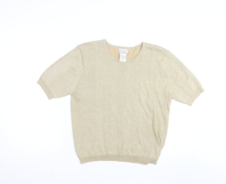 Braemar Petites Women’s Gold Short Sleeve Knit Top L