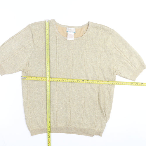 Braemar Petites Women’s Gold Short Sleeve Knit Top L