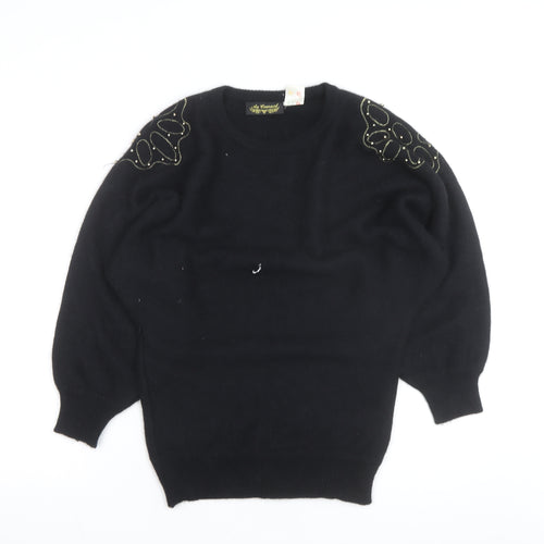 Au Courant Women's Black Beaded Wool Blend Vintage Jumper Size S