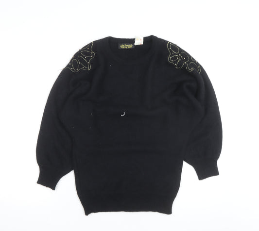 Au Courant Women's Black Beaded Wool Blend Vintage Jumper Size S
