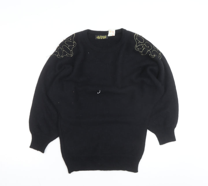 Au Courant Women's Black Beaded Wool Blend Vintage Jumper Size S