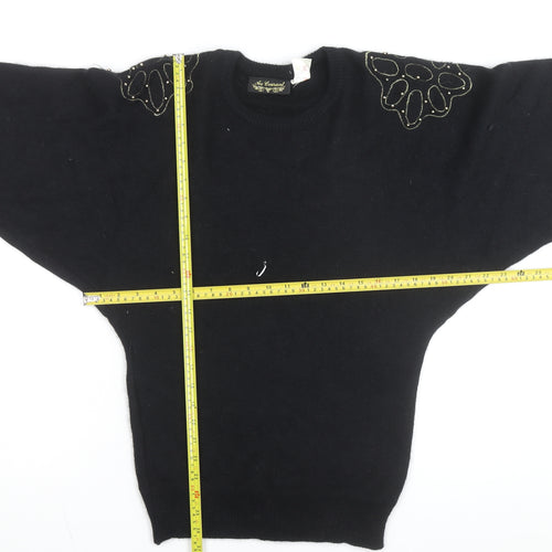 Au Courant Women's Black Beaded Wool Blend Vintage Jumper Size S