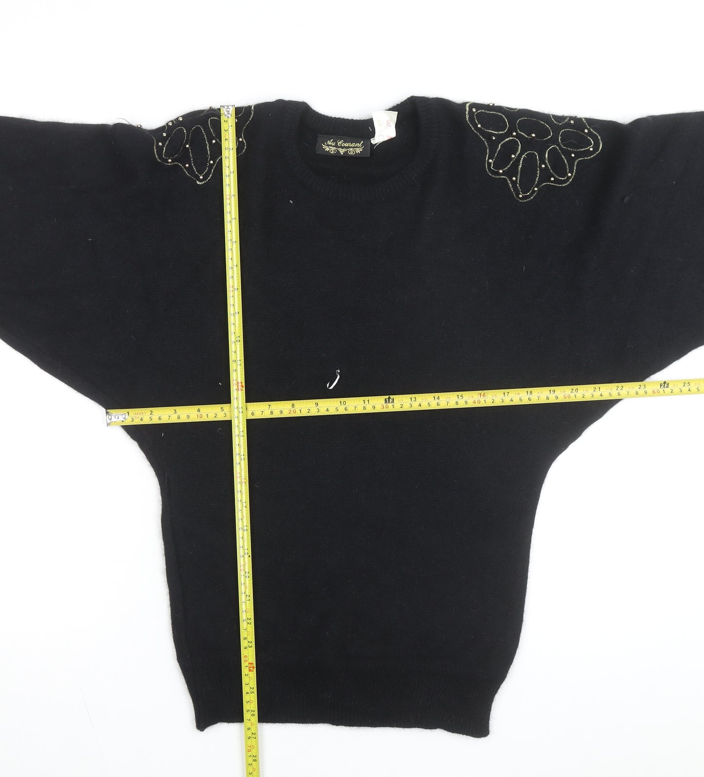 Au Courant Women's Black Beaded Wool Blend Vintage Jumper Size S