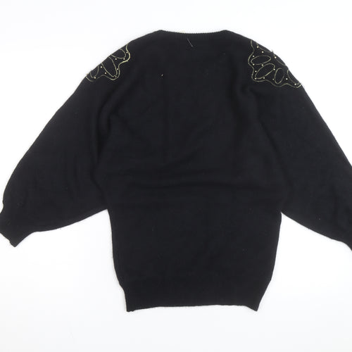 Au Courant Women's Black Beaded Wool Blend Vintage Jumper Size S