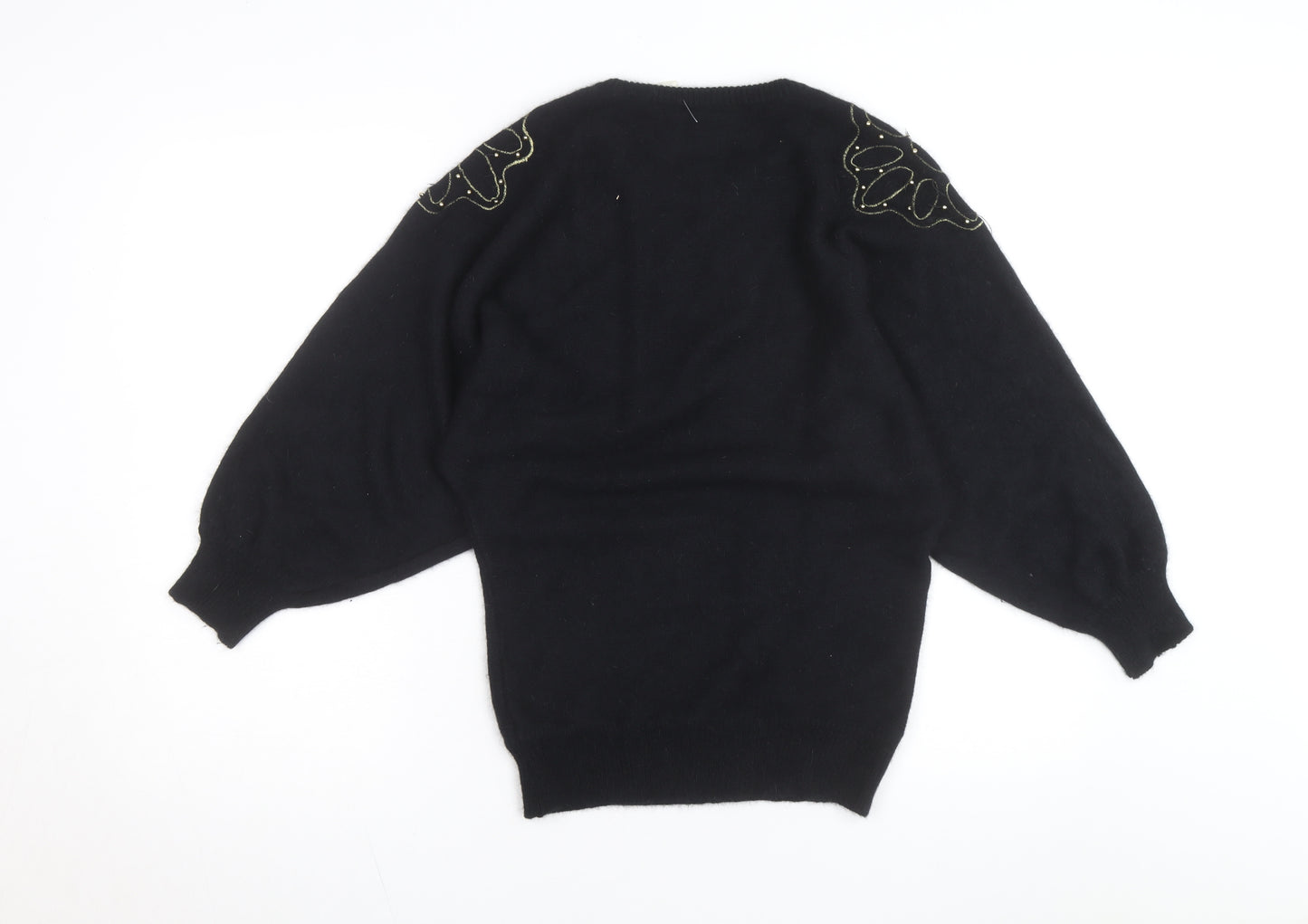 Au Courant Women's Black Beaded Wool Blend Vintage Jumper Size S