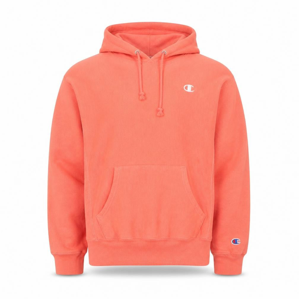 Front view of Champion Men's Orange Pullover Hoodie Medium Reverse Weave Fleece
