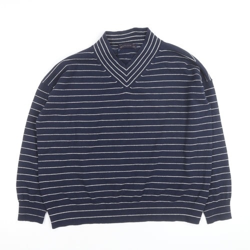 Marks and Spencer Men’s Blue Striped V-Neck Pullover Jumper M