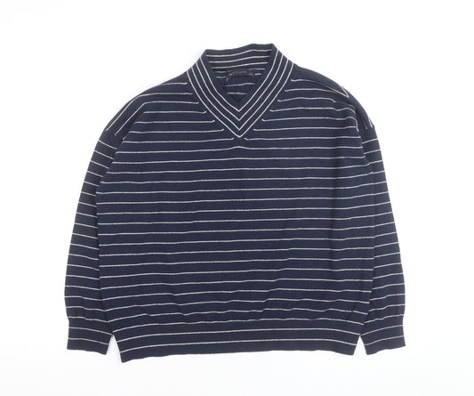 Marks and Spencer Men’s Blue Striped V-Neck Pullover Jumper M