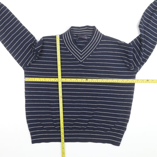 Marks and Spencer Men’s Blue Striped V-Neck Pullover Jumper M