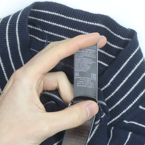 Marks and Spencer Men’s Blue Striped V-Neck Pullover Jumper M