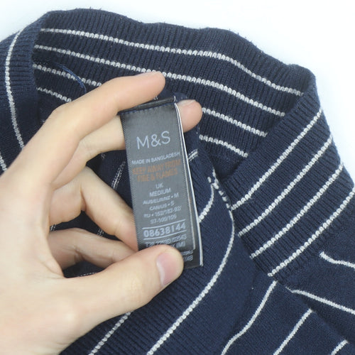 Marks and Spencer Men’s Blue Striped V-Neck Pullover Jumper M