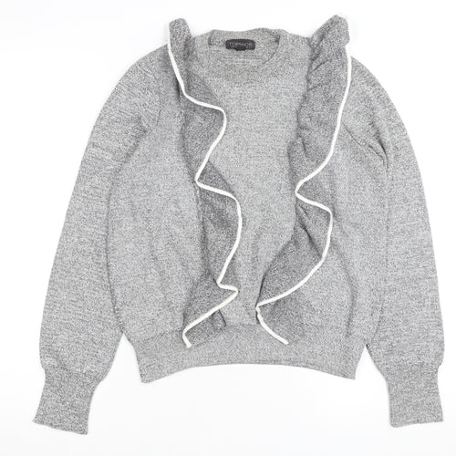 Topshop Women’s Grey Ruffle Knit Crew Neck Jumper Size 12