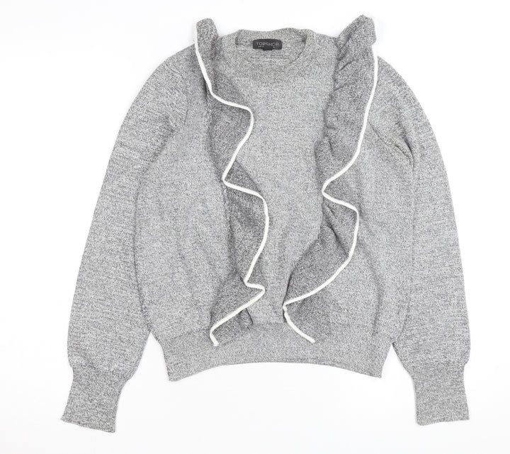 Topshop Women’s Grey Ruffle Knit Crew Neck Jumper Size 12