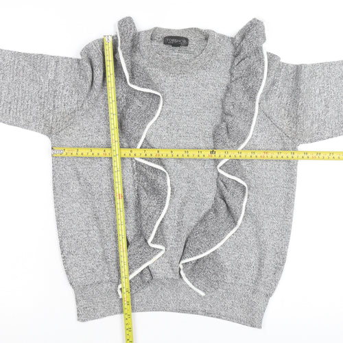 Topshop Women’s Grey Ruffle Knit Crew Neck Jumper Size 12