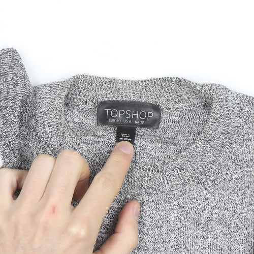 Topshop Women’s Grey Ruffle Knit Crew Neck Jumper Size 12