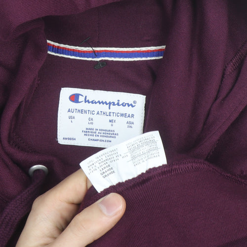Champion Men's Burgundy Pullover Hoodie Large Cotton Blend