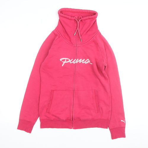 Puma Womens Pink Full Zip Hoodie Size 10 Cotton Fleece Warm Casual