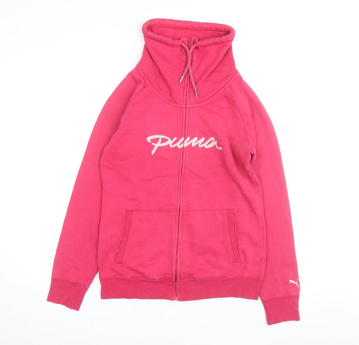 Puma Womens Pink Full Zip Hoodie Size 10 Cotton Fleece Warm Casual