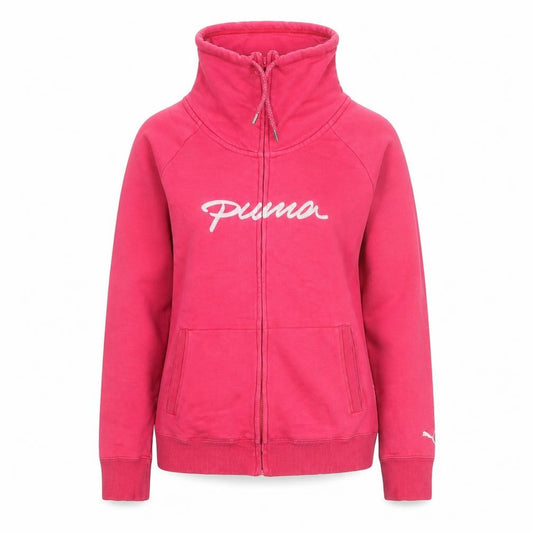 Front view of Puma women’s pink full zip hoodie, size UK 10, cotton fleece warm casual
