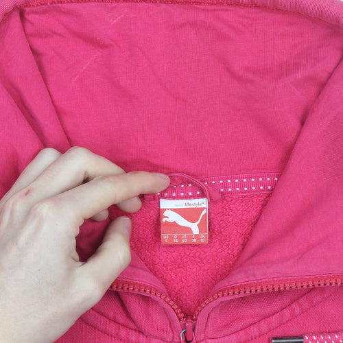 Puma Womens Pink Full Zip Hoodie Size 10 Cotton Fleece Warm Casual