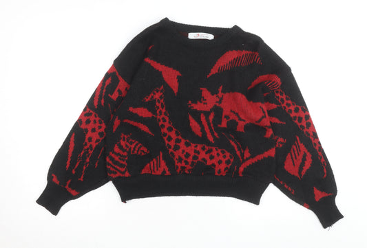 Horng Maw Womens Black Red Wool Animal Print Vintage Jumper Size S