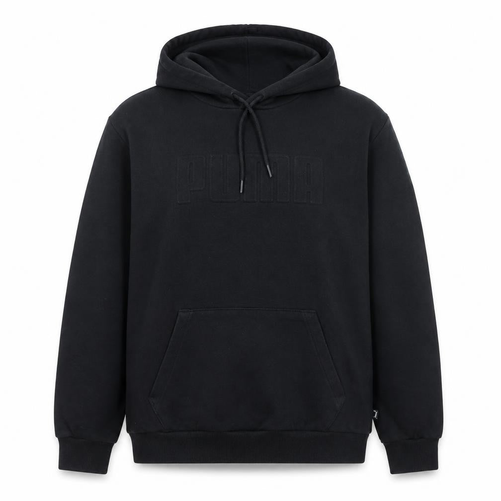 Front view of Puma Men's Black Pullover Hoodie Medium Fleece Sportswear