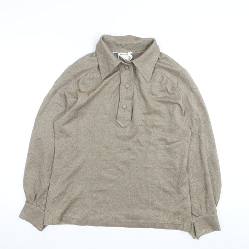 Moda Women Beige Glitter Collared Jersey Blouse Size L