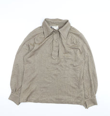 Moda Women Beige Glitter Collared Jersey Blouse Size L