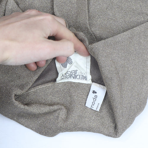 Moda Women Beige Glitter Collared Jersey Blouse Size L