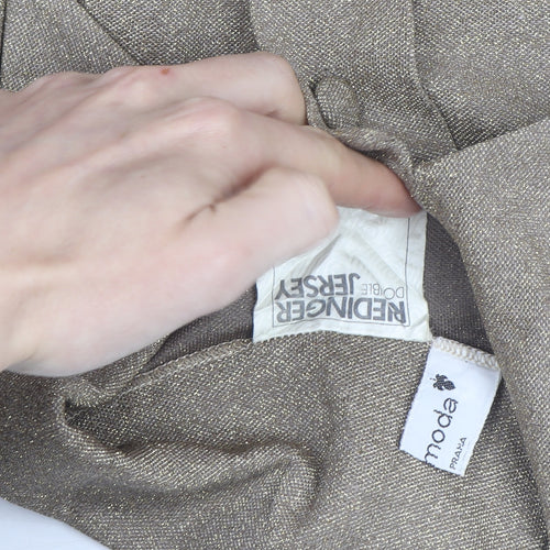 Moda Women Beige Glitter Collared Jersey Blouse Size L
