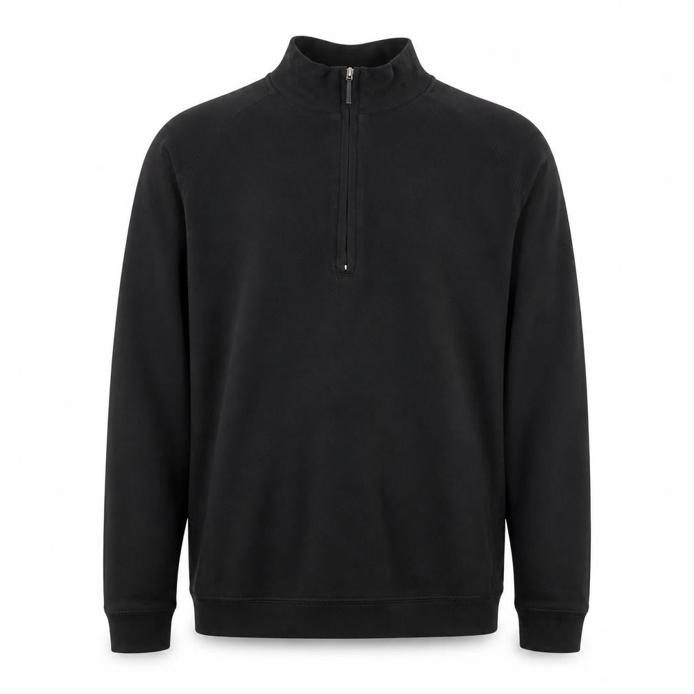 Front view of Kirkland Men's Black XL 1/2 Zip Cotton Sweatshirt