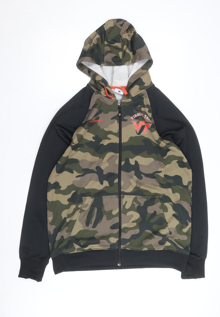 Columbia Men’s Green Camouflage Full Zip Hoodie Size L VT Logo