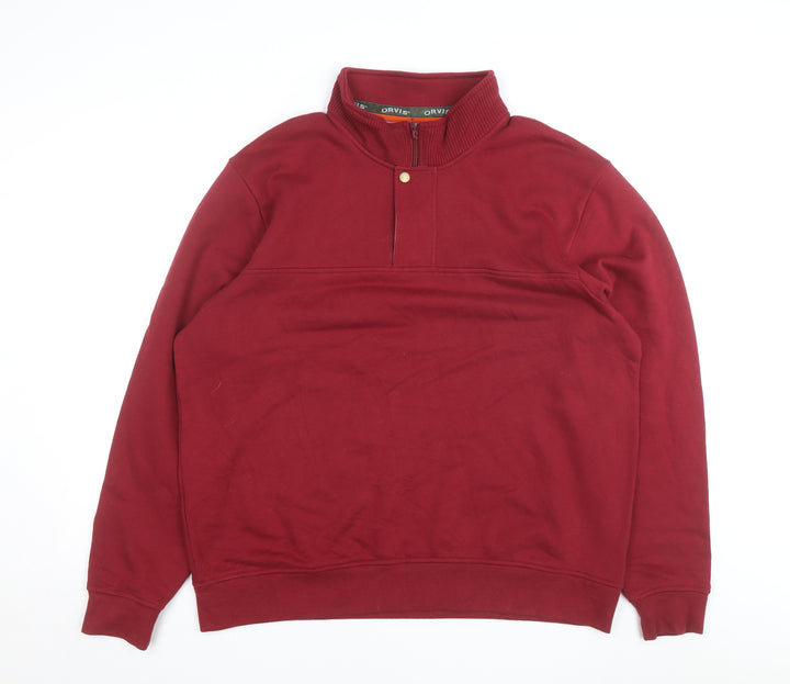 Orvis Men’s Red XL 1/4 Zip Mock Neck Cotton Fleece Sweatshirt