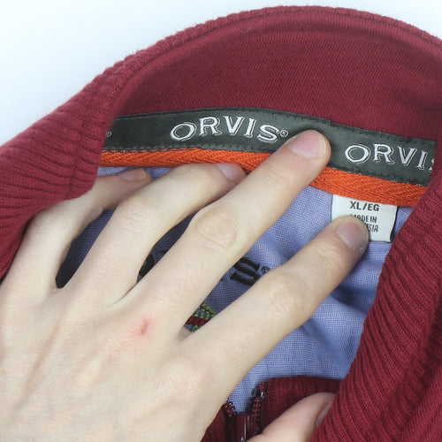 Orvis Men’s Red XL 1/4 Zip Mock Neck Cotton Fleece Sweatshirt