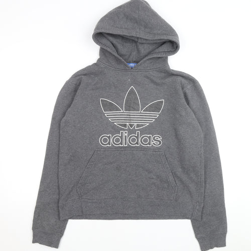 Adidas Men Grey Pullover Hoodie S Graphic Logo Fleece