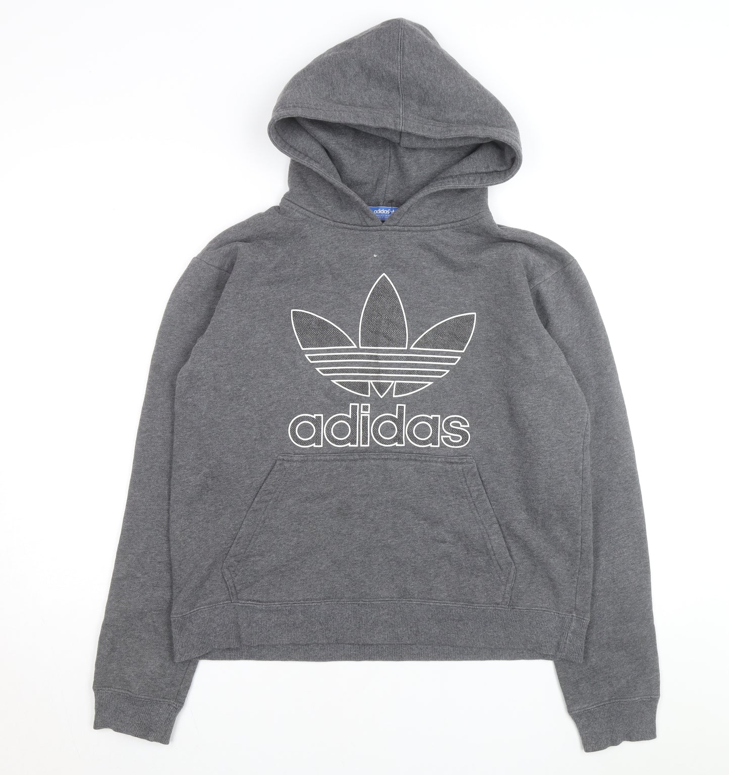 Adidas Men Grey Pullover Hoodie S Graphic Logo Fleece