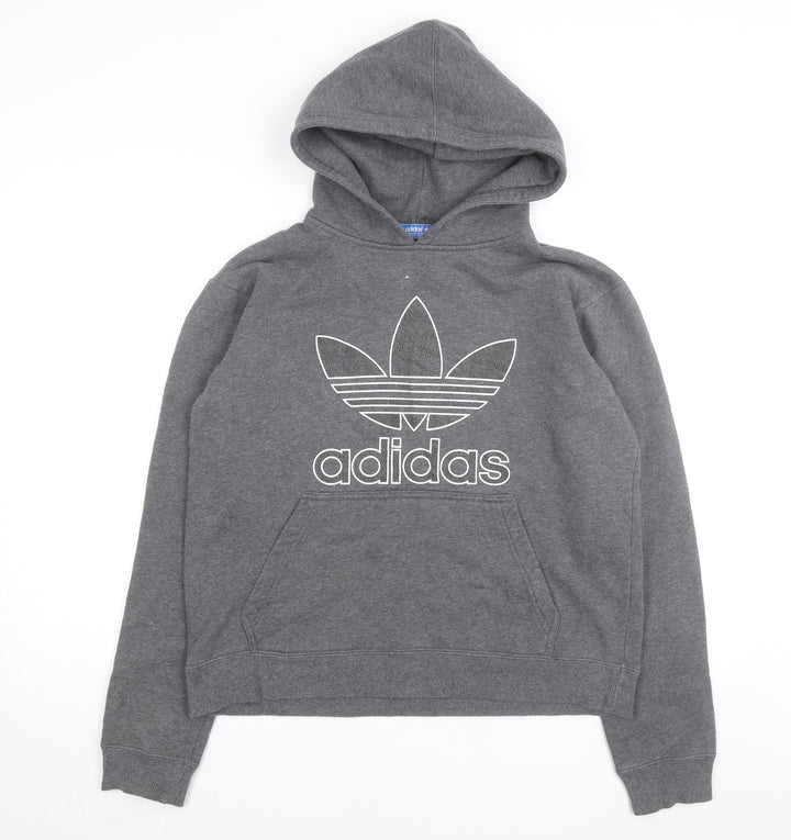 Adidas Men Grey Pullover Hoodie S Graphic Logo Fleece