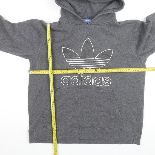 Adidas Men Grey Pullover Hoodie S Graphic Logo Fleece