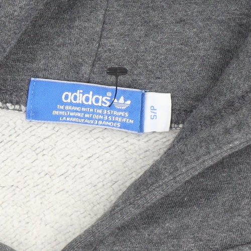 Adidas Men Grey Pullover Hoodie S Graphic Logo Fleece