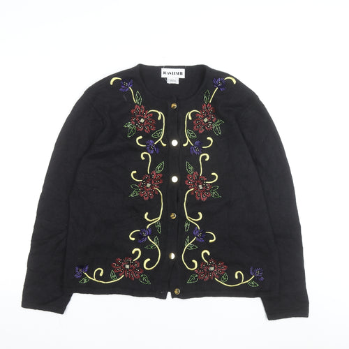 Joan Leslie Women's Black Floral Embroidered Cardigan Size L