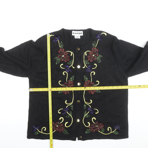 Joan Leslie Women's Black Floral Embroidered Cardigan Size L