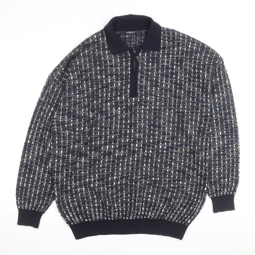 Monello Men's Blue Collared Half Zip Knit Jumper Size L