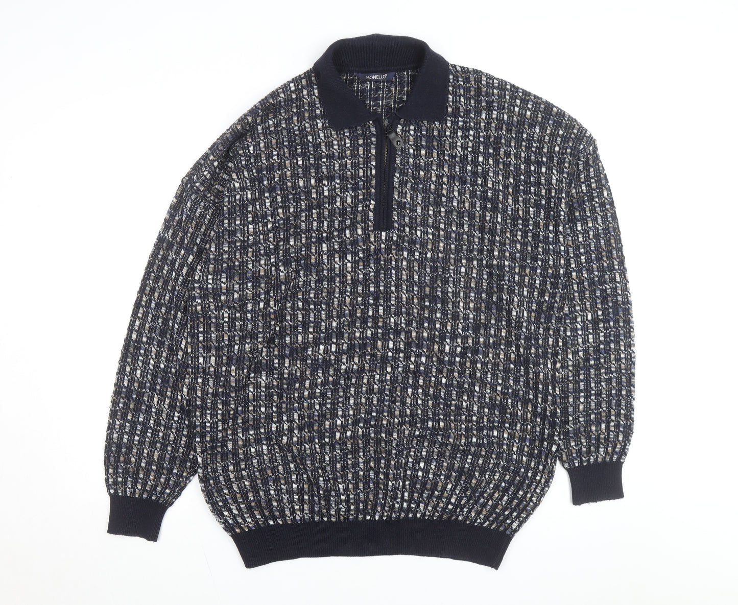 Monello Men's Blue Collared Half Zip Knit Jumper Size L