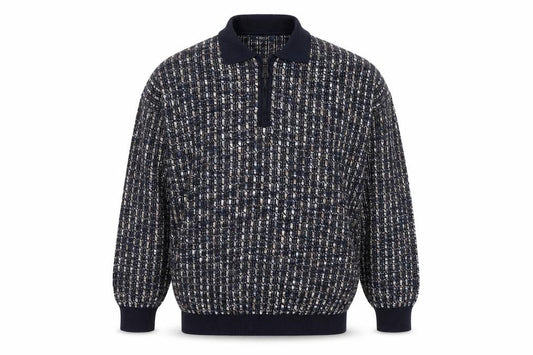 Front view of Monello Men's Blue Collared Half Zip Knit Jumper, size L