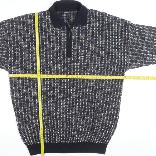 Monello Men's Blue Collared Half Zip Knit Jumper Size L