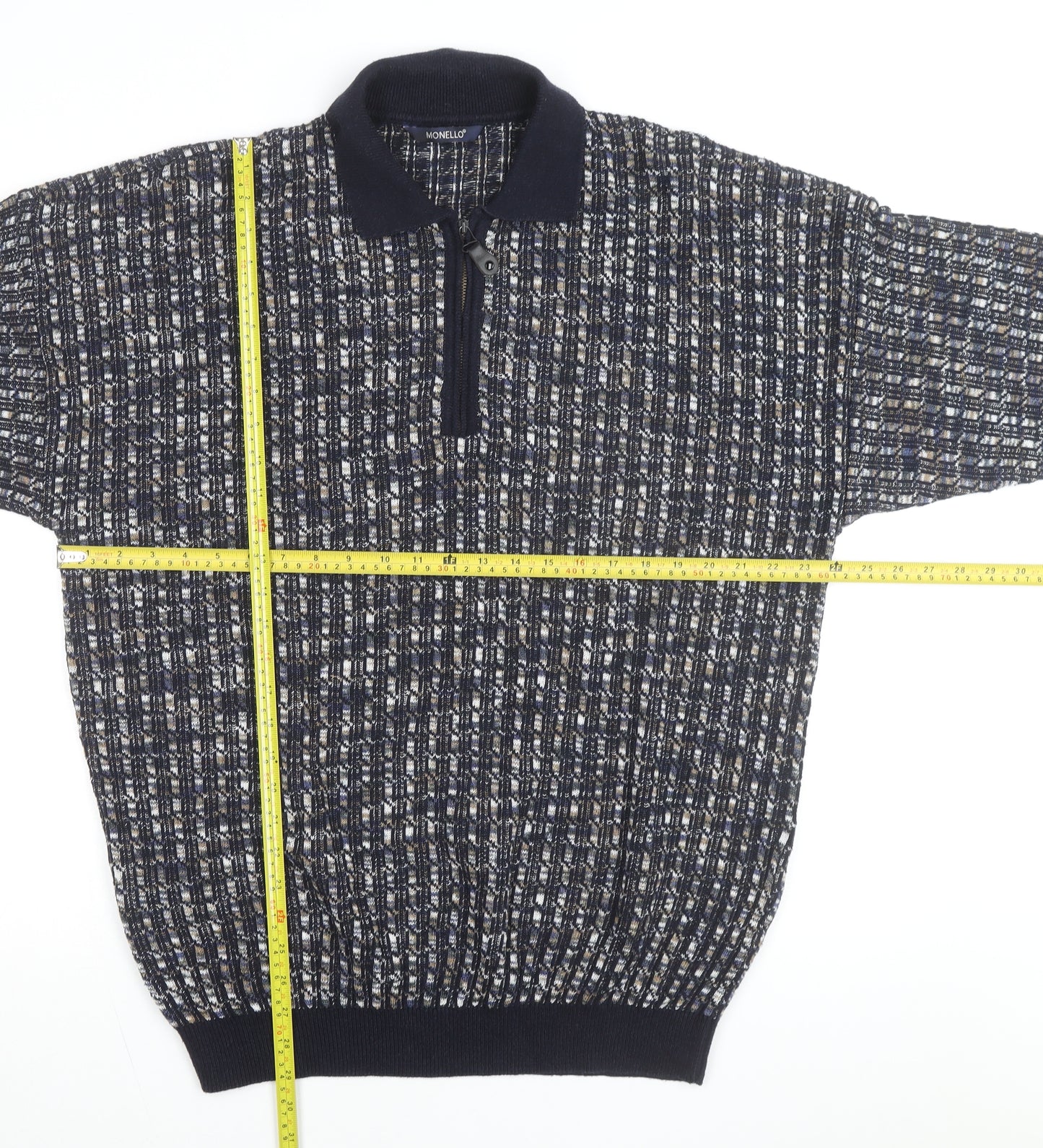 Monello Men's Blue Collared Half Zip Knit Jumper Size L