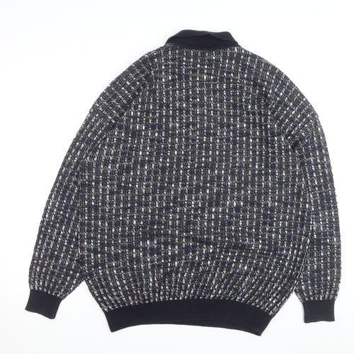 Monello Men's Blue Collared Half Zip Knit Jumper Size L